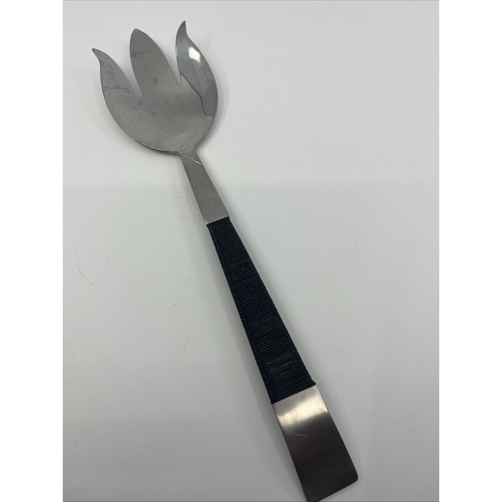 NASCO Japan Large Salad Fork Black Twine Handle Serving Stainless  11.5"